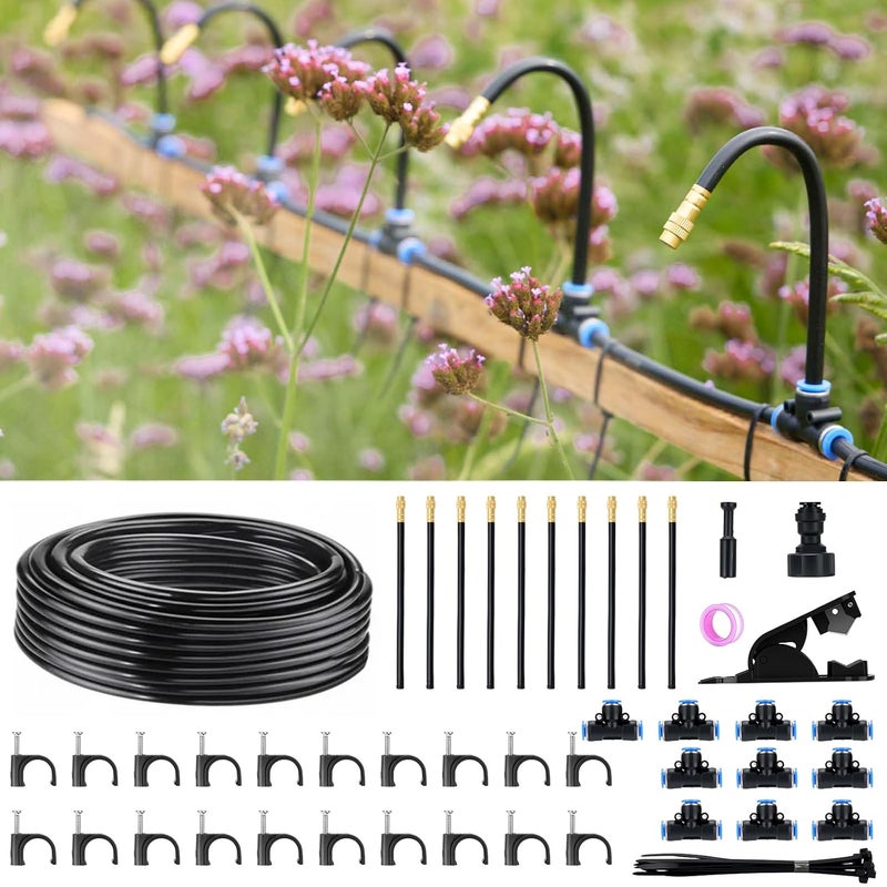 Funpynani 360° Automatic Drip Irrigation Kit - 5/16'' Tubing, Adjustable Universal Spray Nozzle, Copper Atomizing System for Garden/Lawn/Greenhouse - Multi-Directional Rotation, Quick Connectors, 33FT - Image 1